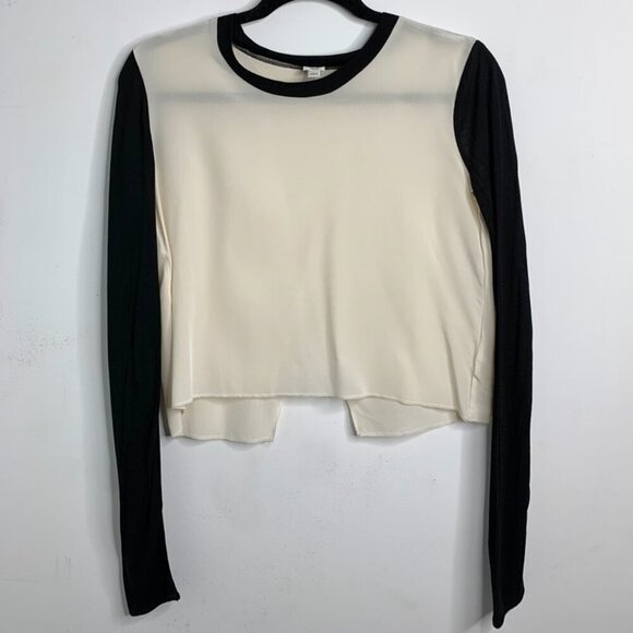 Aritzia Wilfred Blouse Top Long Sleeve Slit open back Silk Cropped Black XS - Picture 8 of 15